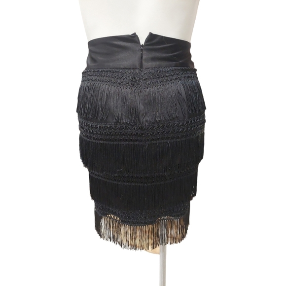 Express Black Event Fringe Skirt Sz 10 - Picture 3 of 9